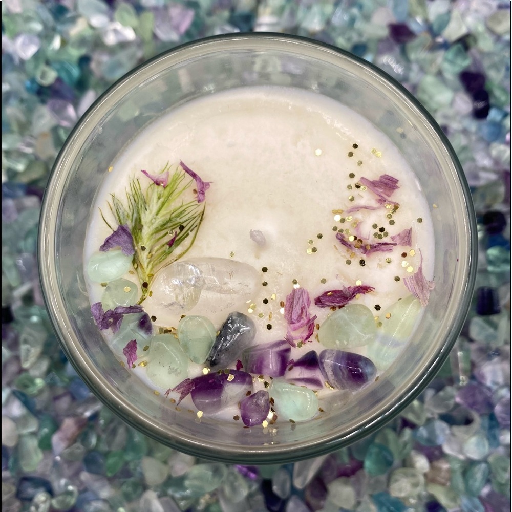 Rainbow Fluorite Crystal handmade candle